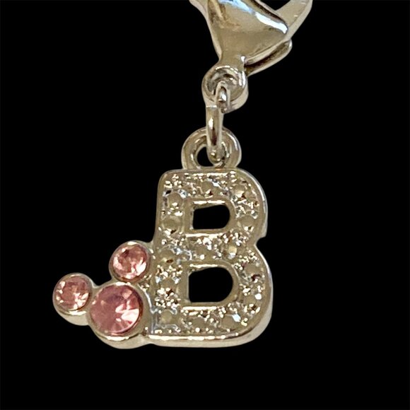 Vintage Disney Pink Crystal Mickey Mouse Ears Charm Clip On Initial Letter B - Picture 3 of 10